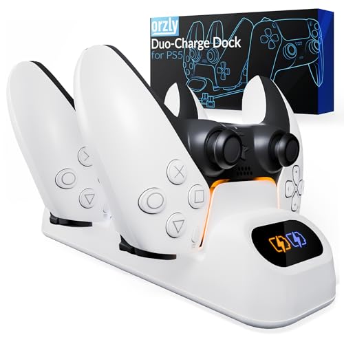 Orzly Duocarregador para PS5 - carregador de comandos compatível com: PS5 Playstation 5, Xbox Series X | S Stadia e Nintendo Switch - base de carregamento USB-C edição Pearl White [branco]