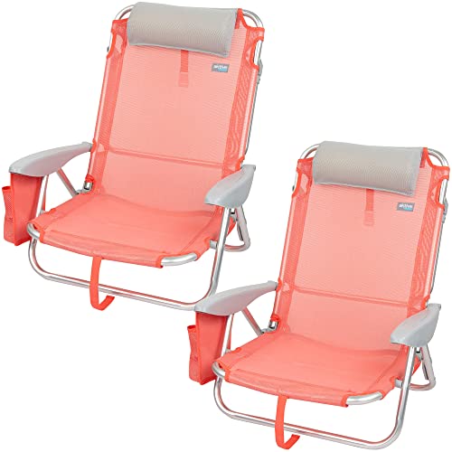 AKTIVE Pacote de 2 cadeiras dobráveis com 4 posições reguláveis para praia, jardim, terraço ou campismo, medidas 51 x 45 x 76 cm, com almofada na cabeceira, resistente, inclui alça de transporte