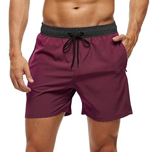 Calções de banho para homem 2 em 1 fato de banho de secagem rápida com forro de malha e cordão de ajuste para praia fato de banho casual impermeável para piscina e verão