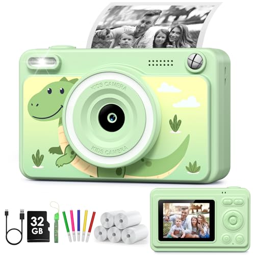 GREENKINDER Câmara fotos infantis instantâneas, HD/1080P câmara instantânea para crianças com cartão de 32 GB e 5 rolos de papel térmico, câmara fotos infantis presentes de brinquedo para crianças de