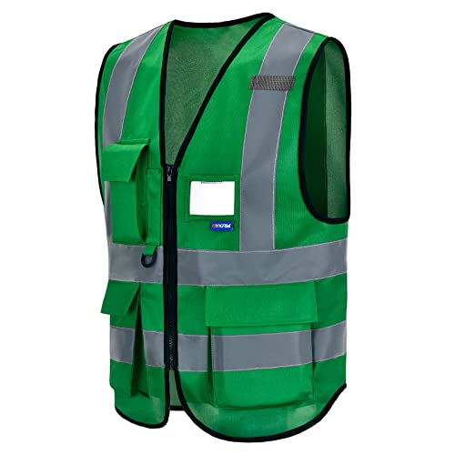 AYKRM Colete de segurança refletor alta visibilidade roupa de trabalho colete fecho de correr segurança colete de trabalho multibolsos 21 cores