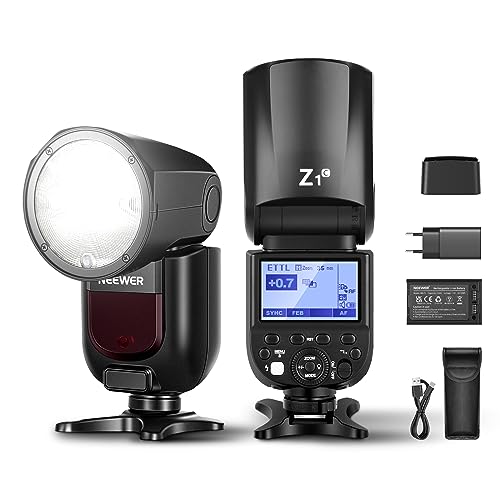 NEEWER Z1-C TTL Flash Speedlite para câmaras Canon DSLR, 76 Ws 2,4 G 1/8000s HSS, luz de modelagem LED de 10 níveis, bateria de iões de lítio 2600 mAh, 480 tomadas de potência completa, reciclagem em