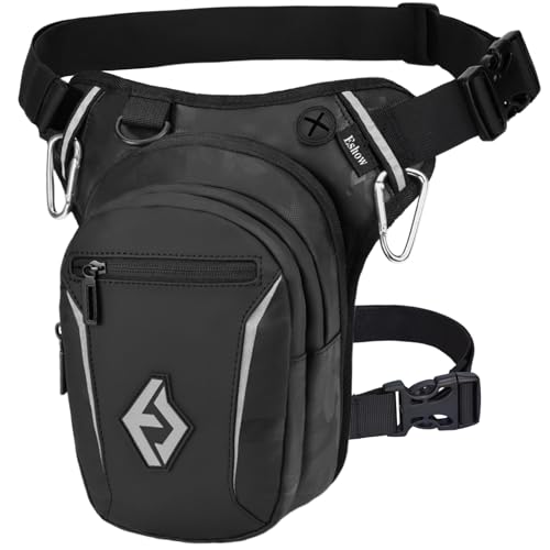 Eshow Perna de motocicleta expansível, bolsa de perna com alças ajustáveis e tira refletora para homem e mulher, bolsa de cintura para viagens caminhadas ciclismo montanhismo trabalho desporto