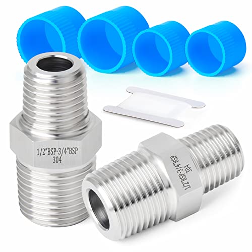 ERGAOBOY 2 peças 1/2" macho BSP x 3/4" macho BSP rosca aço inoxidável forjado redução hexagonal espinha conector SUS 304 acessórios de tubulação