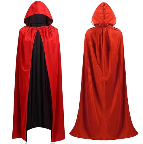 Capa de vampiro vermelha com capuz, reversível, com capuz, adequada para crianças e adultos, para Halloween, carnaval