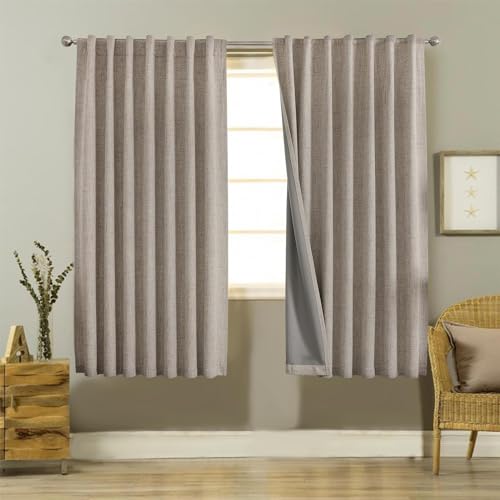 Joydeco 100% cortinas opacas, 2 peças, linho cortinas para quarto com pinos anti-luz, cortina térmica, isolam do frio e do calor para salão (2 x 175 x 140, linho)