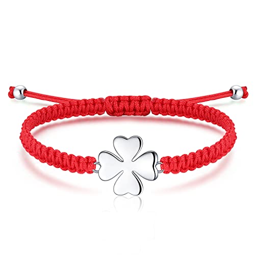 Jrêveinfini Trevo 4 folhas pulseira mulher menina prata de lei 925, amizade pulseira menina, pulseira trançada corda antialérgica sorte muleto, presentes originais para mulher aniversários