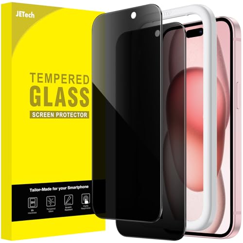 JETech Protetor de ecrã de privacidade para iPhone de 15 de 6,1 polegadas, anti-espionagem, vidro temperado com moldura de instalação fácil, 2 unidades