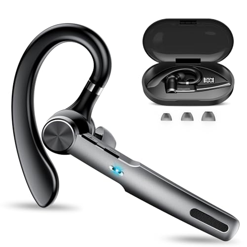 Mãos-livres auriculares Bluetooth V5.3 com microfone ENC, 2025 Pinganel Bluetooth móvel, capa de carregamento LED, 60H falar auriculares sem fios Bluetooth com ganchos para negócios/escritório, preto