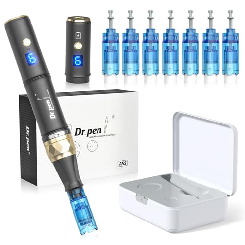 Dr. Pen Última A8S Dermapen profissional, autêntico com 2 baterias em modo sem fio/com cabo, melhoria de rugas e cicatrizes, Dermapen com 7 cartuchos para rosto e crescimento de barba de cabelo