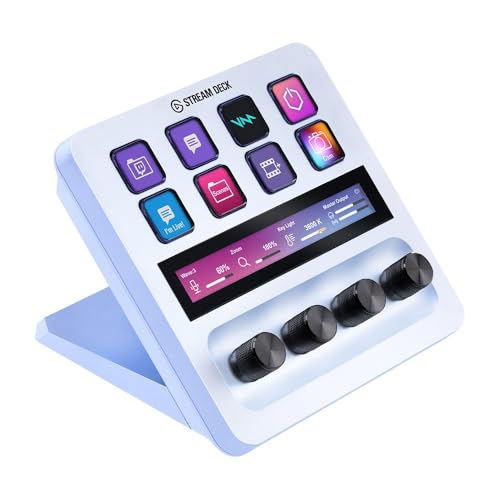 Elgato Stream Deck White, misturador de áudio, controlador de direto e estúdio para streaming, jogos, com banda tátil, mostradores, teclas LCD personalizáveis, funciona com Mac, PC