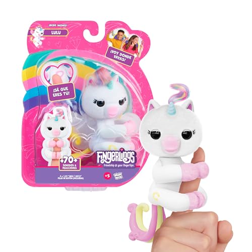 Bizak Fingerlings Unicórnio Lulu com mais de 70 sons e reações, pelo para pentear, com purpurpurinas nas pernas e na sua própria personalidade (61850005)