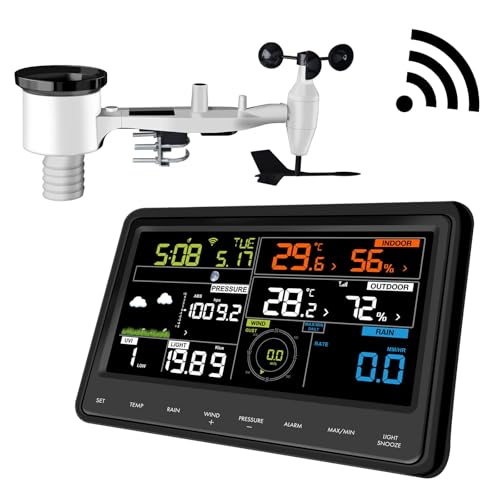 Ecowitt Estação meteorológica sem fios Wi-Fi - Estação meteorológica digital profissional com ecrã a cores grande, sensor 7 em 1 para exteriores, sensor interno integrado, WS2910