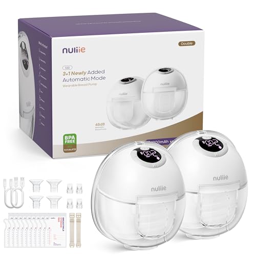 Nuliie Extrator de leite elétrico portátil S32, 4 modos, 9 níveis, flange de 24 mm com indicador LED, flange adicional de 18 mm e 21 mm e válvulas de pato intercambiáveis (2 embalagens, branco)