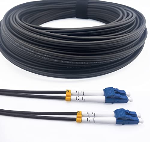 Elfcam® - Cabos de fibra ótica blindados LC/UPC para LC/UPC OS2 Monomodale Duplex 9/125um LSZH, para instalações exteriores e interiores, preto, 200 m