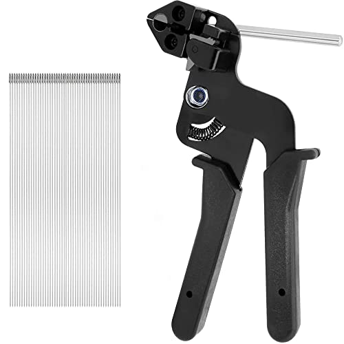 Deecam Pistola flanges metálicas, pistola de laço de cabo de aço inoxidável para bloquear e cortar abraçadeiras para cabos, com 50 peças 250 mm × 4,6 mm flanges metálicas