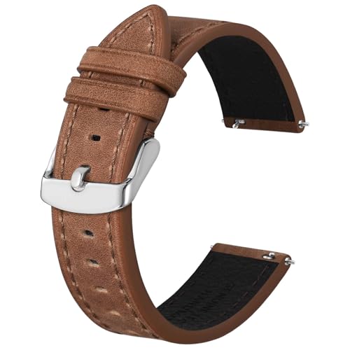 BISONSTRAP Correias de relógio de couro, correia de substituição de libertação rápida para homens e mulheres, 18 mm 19 mm 20 mm 21 mm 22 mm