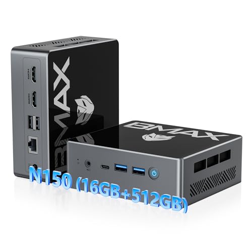 BMAX Mini PC B4Turbo, Intel 13th Gen Twin Lake N150 (atualizado N100) 16 GB DDR4 RAM 512 GB SSD M.2 2280, mini computador de mesa com W-11 Pro/ecrã triplo / HDMI duplo/Type-C/ WiFi55 / BT5.0