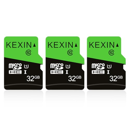 KEXIN Micro SD Cartão memória de 32 GB, MicroSDHC cartão até 70 MB/s de alta velocidade, TF cartão UHS-1, Class10 [3 pacotes * 32 GB] para telemóvel, tablet, câmara e drons (verde preto)