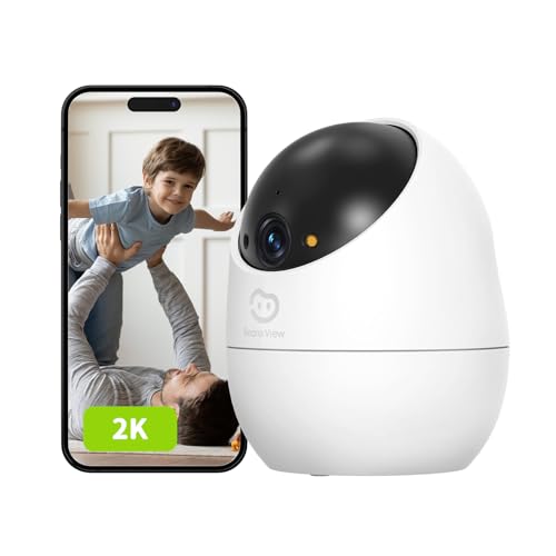 Beans View 2K Câmara interior para segurança, visão noturna colorida, visão de 360°, câmara Wi-Fi para animais de estimação/cães/gatos, deteção humana, auto-rastreamento, trabalhar com a Alexa (D210 3