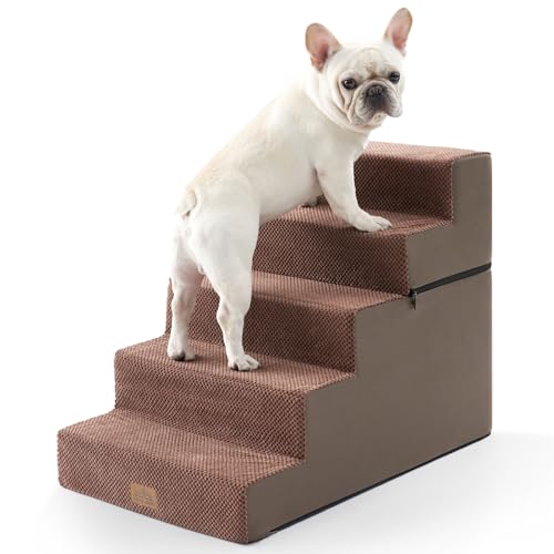 COZY KISS Escada larga para cães, 2 em 1 desmontável escada para animais de estimação para cama sofá, 60 cm de altura escada para gatos de espuma de alta densidade (castanho, 75 x 50 x 60 cm