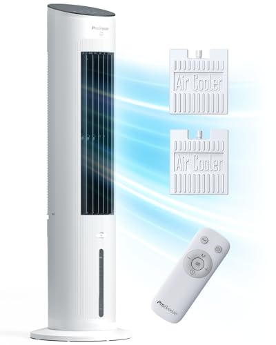 Pro Breeze OmniAir Climatizador a vapor, portátil 3 em 1, de 5 l, com humidificação, 3 velocidades, temporizador 7H, controlo remoto e oscilação, refrigerador de ar vaporativo, branco