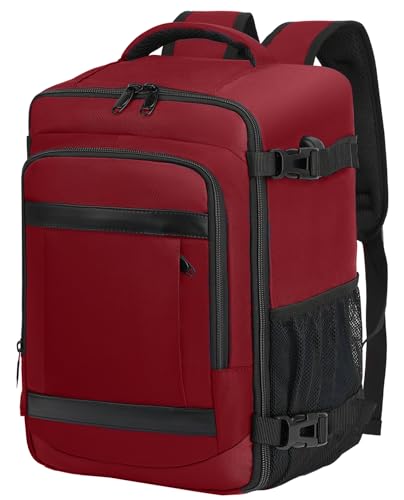 KLOSTAIN Mochila viagem cabine avião para Ryanair Easyjet mochila cabine bagagem de mão mala mochilas homem mochila de viagem escola trabalho, Vermelho, Minimalista