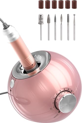 Delanie Gorno profissional para unhas 35000 rpm, portátil elétrico de gel ou acrílico, com 6 morangos para torno manicure e pedicure (rosa não recarregável)
