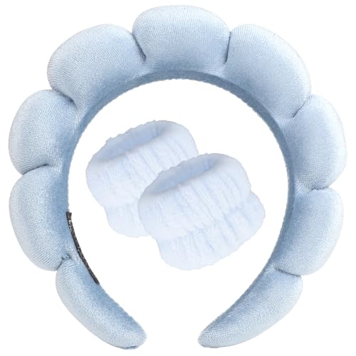 DRESHOW Diadema Spa para lavar o rosto conjunto de pulseiras esponja de ondulação suave maquilhagem cuidado da pele diadema antiderrapante para mulher