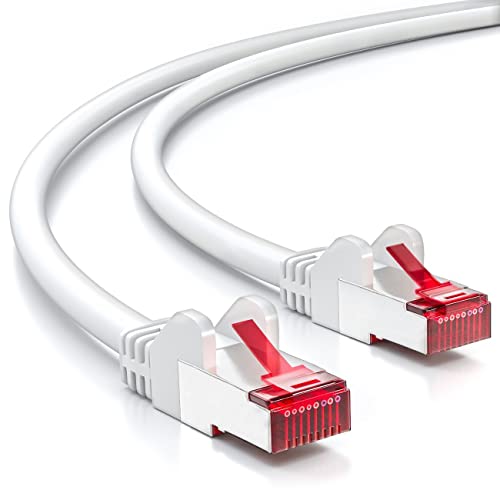 deleyCON 50 m CAT6 cabo de rede - S/FTP PIMF blindagem CAT-6 RJ45 Ethernet cabo de conexão - LAN DSL modem painéis de remendo - branco