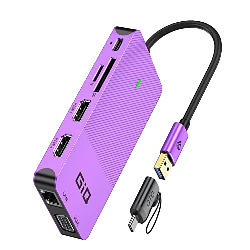Station d'accueil USB Giq USB C Hub USB 3.0 Vers Double HDMI VGA Adaptateur Triple Affichage USB C pour Ordinateur Portable ecrã duplo compatível com MacBook M1 USB Dock-Violet