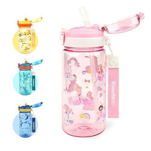 wooshwa Garrafa para beber campus Pop-up, 600 ml, garrafa de água desportiva para crianças, com palhinha, sem BPA e adequada para máquina de lavar louça, princesa rosa e menina)