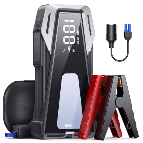 Arrancador de carros 4000A, 12 V Arrancador de baterias para carro (AII Gas ou até 10 L Diesel), 23800 mAh iniciador carro portátil com ecrã LCD, lanterna LED, função de início forçado