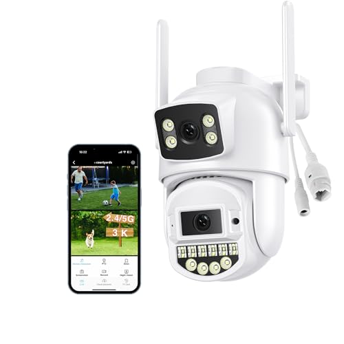 Reobiux Câmara de vigilância Wi-Fi exterior, lente dupla 6 MP, 2,4/5 GHz WiFi câmara de segurança exterior, visão noturna cor 30 m, áudio bidirecional, deteção humana automática, IP66
