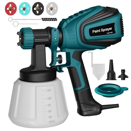 Pistola de pintura HVLP 700W, pulverizador elétrico com tanque de 1200 ml, fluxo de 1000 ml/min, 4 bicos e 3 modelos, fluxo ajustável, com juntas para limpeza e sopro