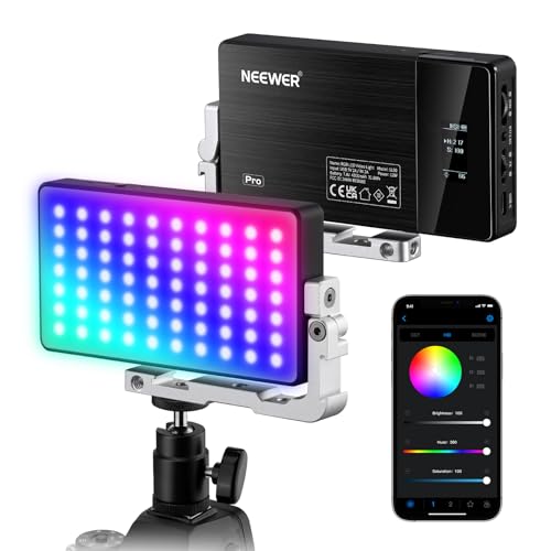 NEEWER Luz de vídeo RGB, SL90 12 W 4300 mAh bateria de 360 ° A toda a cor 18 cenas, 2500 ~ 1000K CRI97 painel de luz em câmara de liga de alumínio, aplicação e controlo 2,4 G para Youtubebe. Vlog/F