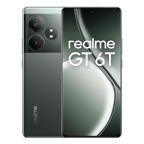 realme GT 6T 5G Telemóvel 8 + 256 GB, Snapdragon® 7 de 3.ª geração, ecrã ultra brilhante de 6000 nits, câmara Sony de 50 MP com OIS, grande bateria de 5500 mAh, verde, sem adaptador