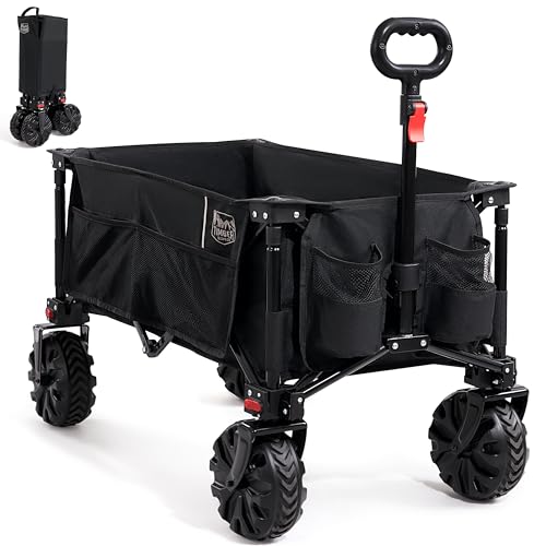 TIMBER RIDGE Carrinho de praia rodas grandes, carrinho dobrável transporte para jardim praia campanha compras ao ar livre, carretel com bolsa de cobertura alça ajustável até 100 kg