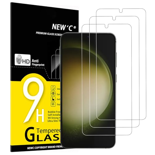 NEW'C 3 peças, protetor de ecrã para Samsung Galaxy S23 Plus / S23+, vidro temperado anti-riscos, anti-impressões digitais, sem bolhas, dureza 9H, 0,26 mm ultra transparente, ultra resistente