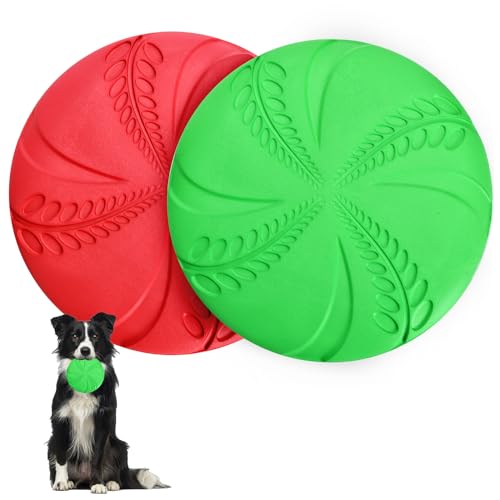 Nobleza Frisbee Cães, 2 unidades cães interativos Frisbee, brinquedo de disco voador para cão, usado para exercitar desportos ao ar livre para cães vermelho e verde