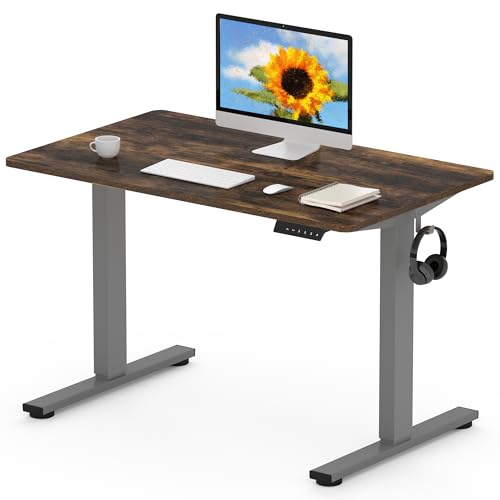 FLEXISPOT EN1 MAX, 120 x 80 cm, secretária elevável elétrica com placa inteira mesa de elevação, Standing Desk, mesa elevável secretária com 2 ganchos e 4 funções de memória