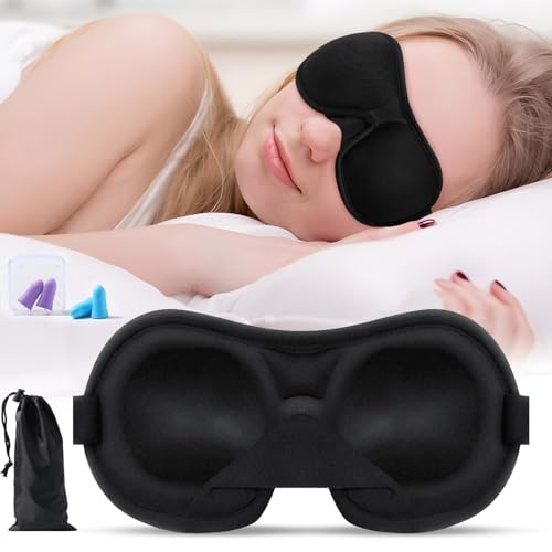Brencco Anti-face para dormir, 2 pares tampões para orelhas, máscara de sono, máscara anti-luz, máscara de olhos ultra macia e confortável ajustável 3D