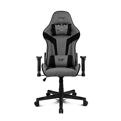 DRIFT GAMING DR90 Cadeira de jogos ergonómica com encosto de cabeça e lombar, encosto reclinável de 135°, braços 2D ajustáveis, tecido respirável, base de nylon e pistão de gás classe 4, cinzento