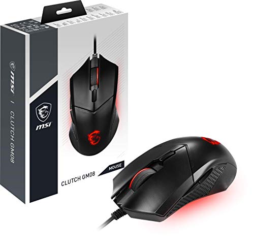 MSI Clutch GM08 - rato USB simétrico para videojogos, LED vermelho, sensor ótico Paw 3519 (4200 dpi), interruptor de até 10 mln cliques, sistema de pesos intercambiáveis, preto