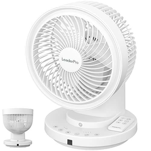 LeaderPro Motor AC ventilador silencioso com controlo remoto, turbo 3D oscilações, ventilador de mesa com sensor de proximidade humana para circulação do ar, 4 velocidades