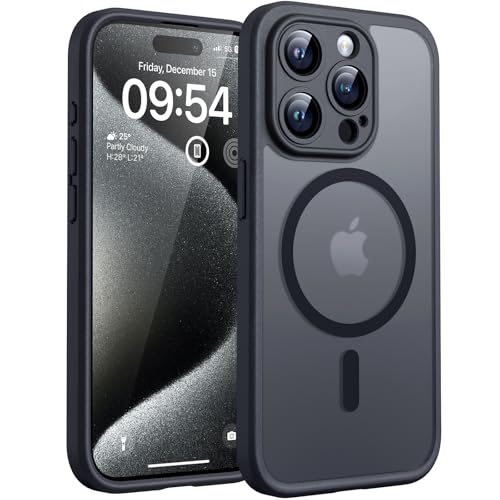 TOCOL Capa para iPhone 15 Pro MAX, capa magnética para iPhone 15 Pro MAX 6,7 polegadas [proteção lente câmera] [proteção militar] translúcida mate traseira, titânio preto