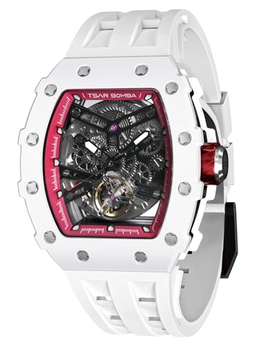 TSAR BOMBA Relógios mecânicos automáticos de luxo para homem - movimento japonês cristal de safira - relógio impermeável para homens 50 m - relógio quadrado com esqueleto - correia de silicone
