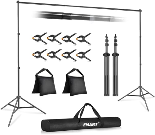 EMART 2 m x 3 m Kit de sistema de suporte de fundo ajustável com 8 pinças e 2 sacos de areia para retrato, fotografia de produtos e gravação de vídeo