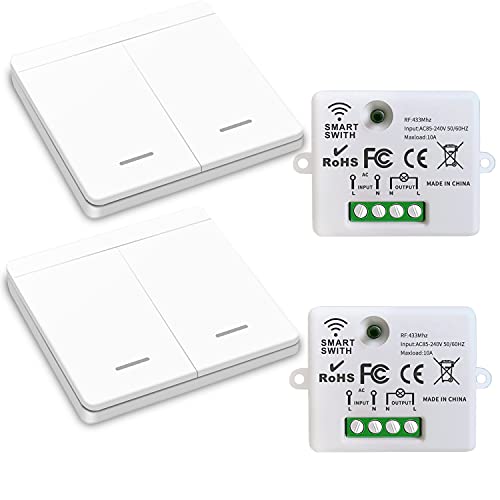 DieseRC Interruptor de luz sem fio, interruptor de segurança do transmissor de RF e controlador do recetor 10A, fácil instalação para lâmpada de até 1500 W