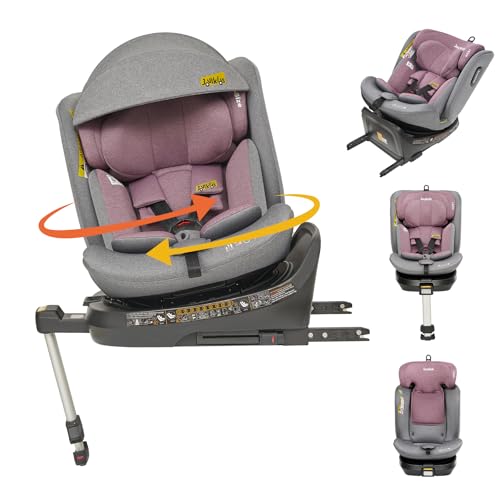 Jovikids I-size Cadeira de carro bebé grupo 0 1 2 3 ISOFIX, giratória 360 universal, ECE R129, para crianças de 40 a 150 cm, 0 meses - 12 anos, perna de apoio (rosa)